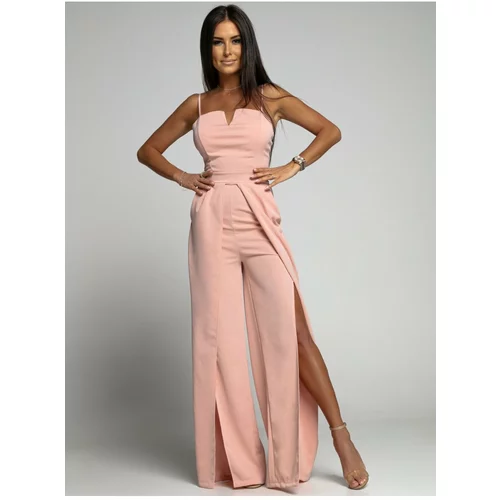 Fasardi Elegant pink jumpsuit with straps and slits