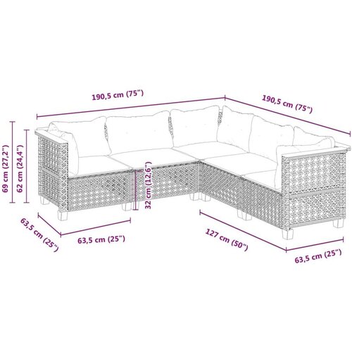 VidaXL 5-dijelni vrtni set sofa s jastucima bež od poliratana Slike