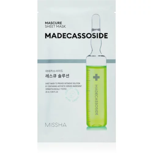 MISSHA Mascure Madecassoside negovalna maska iz platna za občutljivo in razdraženo kožo 28 ml