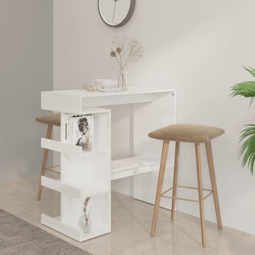 VidaXL Barski stol sa stalkom za pohranu sjajni bijeli 100x50x101,5 cm Slike