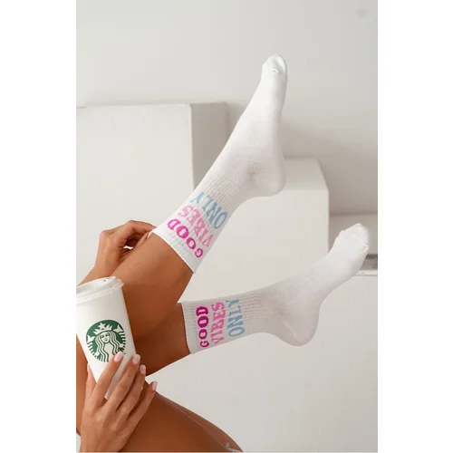 Milena Women's Socks With The Inscription Good Vibes Only White