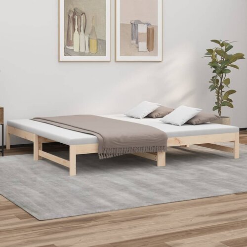 VidaXL Izvlečna dnevna postelja 2x(100x200) cm trdna borovina Slike