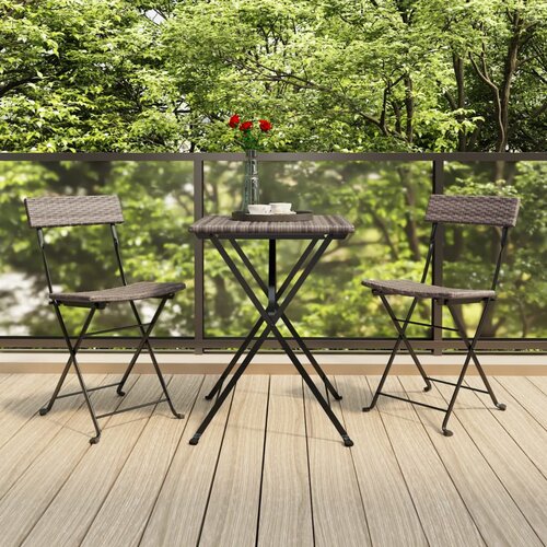  3-dijelni sklopivi bistro set od poliratana sivi Cene