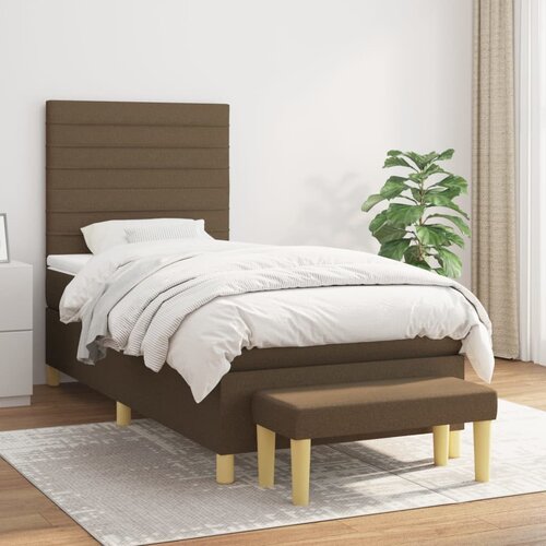 VidaXL Box spring postelja z vzmetnico temno rjava 100x200 cm blago Slike