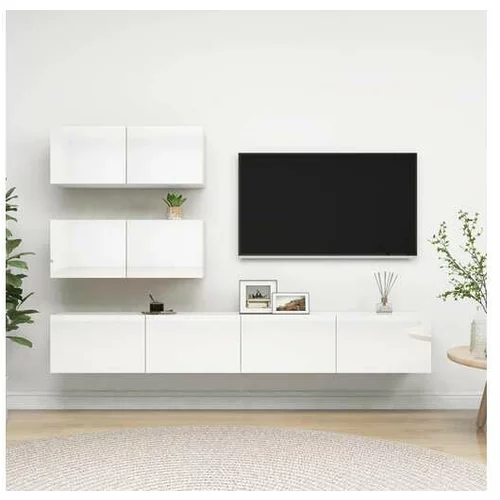  Komplet TV omaric 4-delni visok sijaj bela iverna plošča