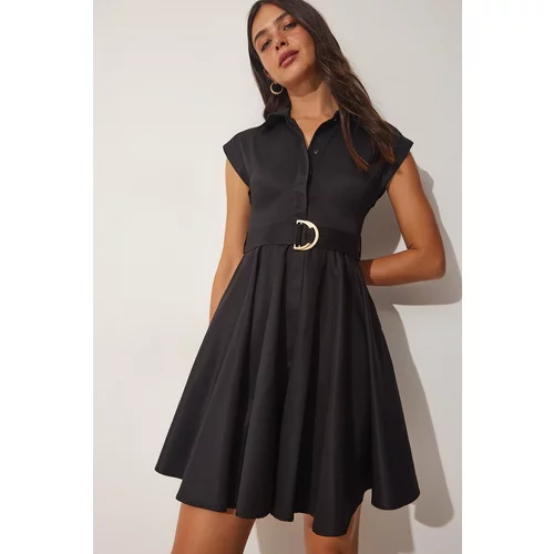 Happiness İstanbul Women's Black Belted Summer Dress With A Bell