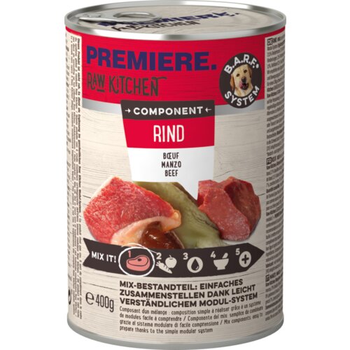 Premiere dog raw kitchen component govedina 400g konzerva Slike