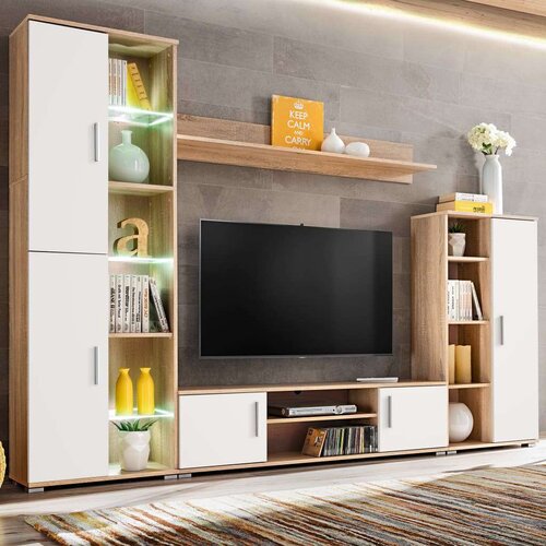 vidaXL Zidna TV komoda s LED svjetlima boja Sonoma hrastovine i bijela Cene
