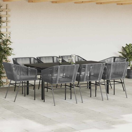  9-dijelni vrtni blagovaonski set s jastucima poliratan i staklo Siva 200 x 100 x 74 cm Slike