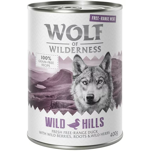 Wolf of Wilderness Varčno pakiranje "Free-Range Meat" 24 x 400 g - Wild Hills - raca iz proste reje