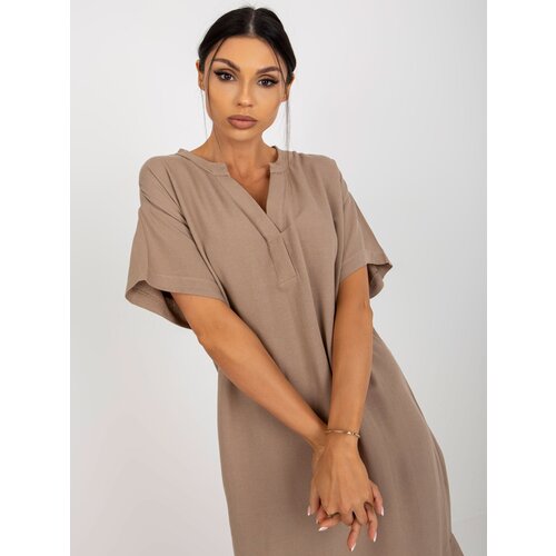 Fashion Hunters Dark beige simple dress by OCH BELLA Slike