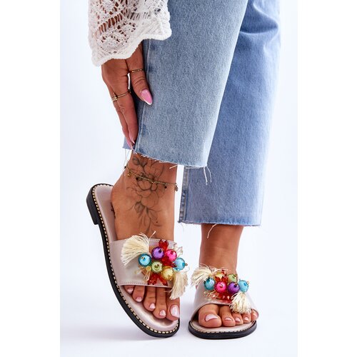 Kesi Slippers with decorative beads S.Barski KV-2775-47 Nude Slike