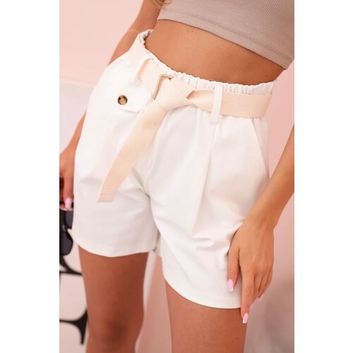 Kesi Włoski Women&amp;#039;s high-waisted shorts with a belt ecru Slike