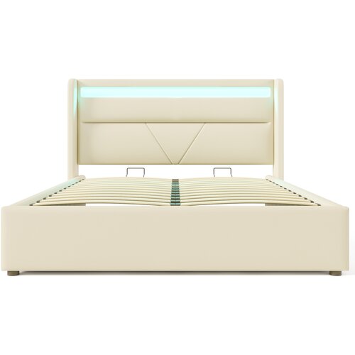 Lumor Postelja s predalom 140x200 cm iz umetnega usnja z LED – z letvenim dnom – bela, (22151344) Cene