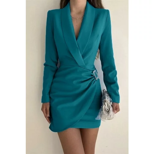 Fenzy elegantna mini obleka farna, svetlo modra