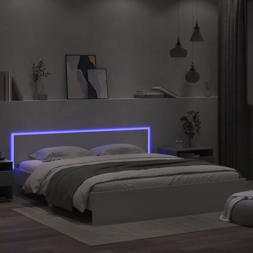 vidaXL Posteljni okvir z vzglavjem bel in LED 200x200 cm Cene