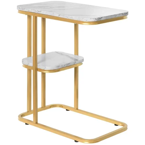 SoBuy stranska mizica z mizno ploščo iz marmorja in zlatim kovinskim okvirjem v beli barvi v industrijskem slogu, (20814850)