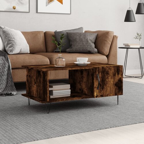 VidaXL Klubska mizica dimljeni hrast 90x50x40 cm inženirski les Slike