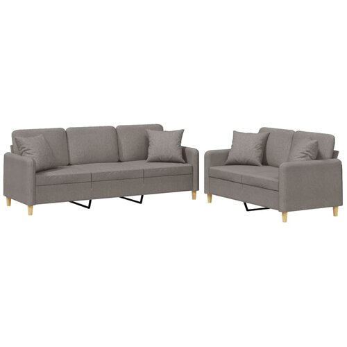  2-dijelni set sofa s jastucima smeđesivi od tkanine Slike
