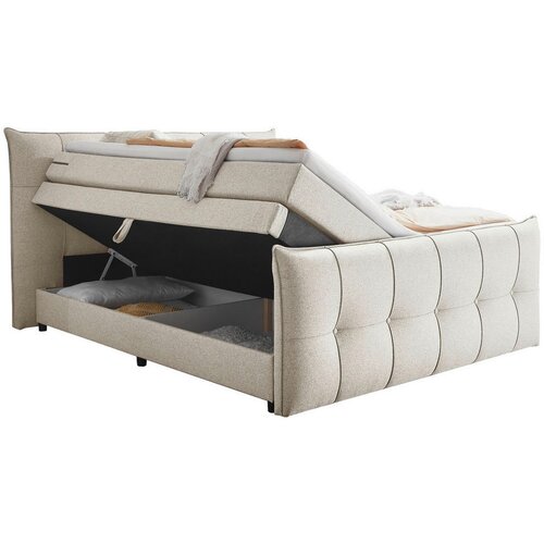MID.YOU POSTELJA BOXSPRING 180 cm x 200 cm , tekstil, leseni material krem barve Slike