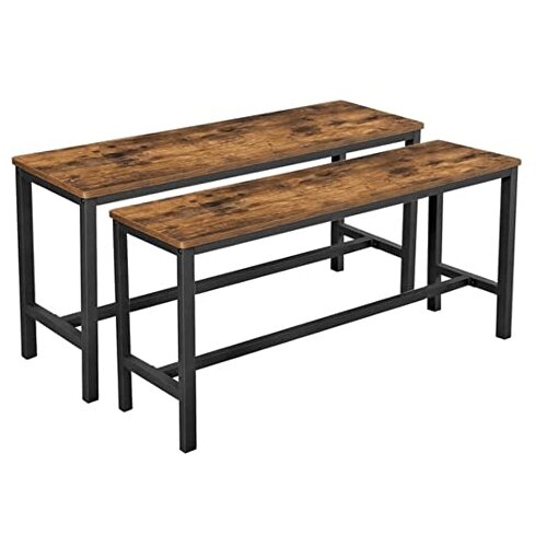 Songmics namizne klopi, komplet 2 notranjih klopi v industrijskem slogu, 108 x 32,5 x 50 cm, vzdržljiv kovinski okvir, za kuhinjo, jedilnico, dnevno sobo, rustikalno rjava KTB33X, (21387965) Cene