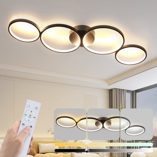Nettlife Zatemnljiva LED stropna svetilka 100 cm 4 obroči Moderna 56 W Črna stropna razsvetljava z daljinskim upravljalnikom, (22111327) Cene