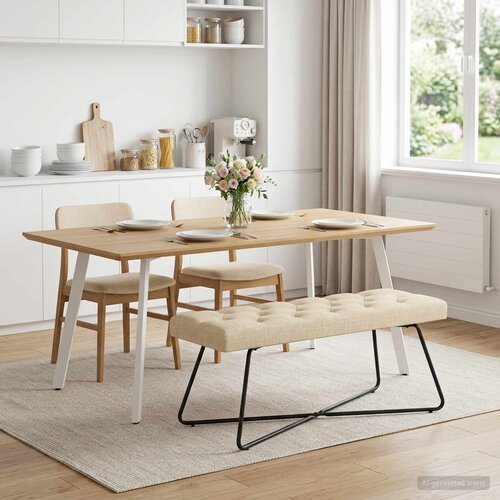  Klupa s gumbastim tkanjem Krem 110 x 40 x 46 cm Tkanina Cene