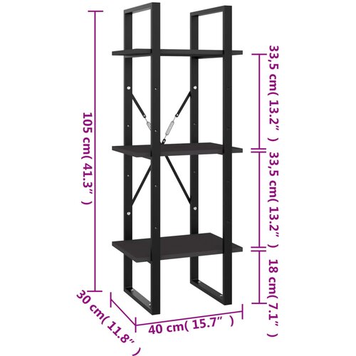  za knjige 3 razine sivi 40x30x105 cm konstruirano drvo Slike