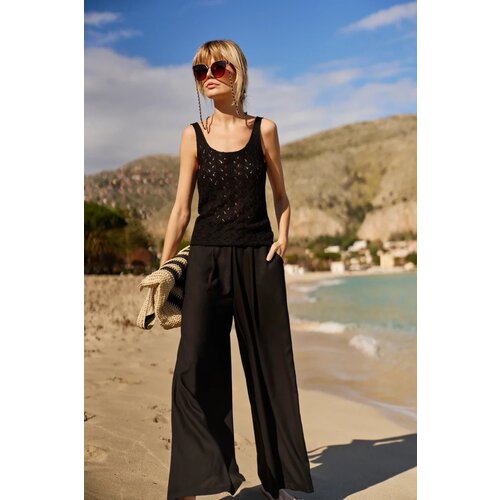 Marisse Viscose Wide-Leg Trousers, Black Cene