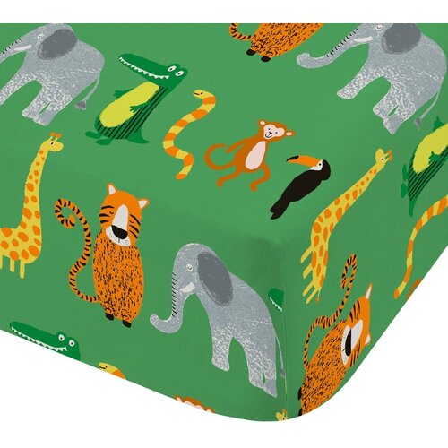 Catherine Lansfield Zelena dječja plahta s gumom za krevet za jednu osobu 90x190 cm Animal Magic – Cijene