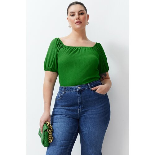 Trendyol Curve Green Gathered Detailed Knitted Blouse Slike