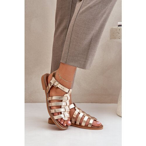 Lewski Shoes Leather Sandals On Flat Heel Zazoo 3686 Gold Cene