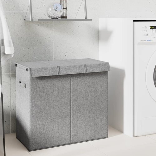 VidaXL Zložljiva ko&amp;scaron;ara za perilo siva 64,5x34,5x59 cm lanena tkanina Slike