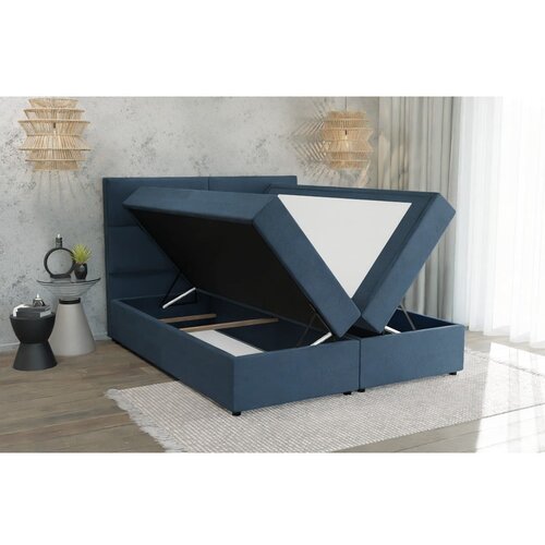 Ropez Tamno plavi boxspring krevet s prostorom za pohranu 160x200 cm &amp;ndash; Slike