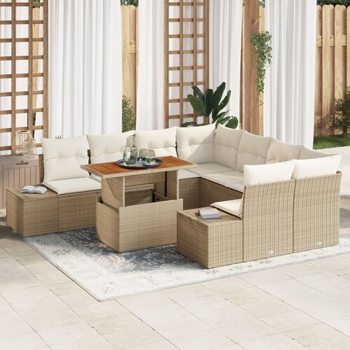 VidaXL set vrtnih sofa Set od 9 Bež Poli ratan 4-sjedalni vanjski kauč Slike