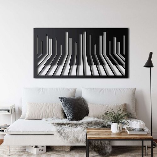 Wallxpert metalni zidni ukras 5301, klavirske dirke u perspektivi na pravougaonom panelu, 75 x 40 cm, crni Cene