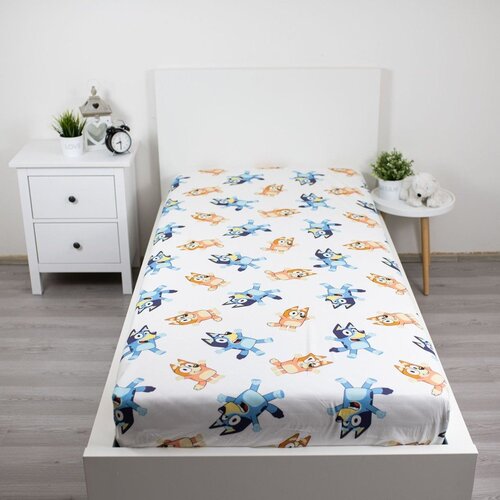 Jerry Fabrics Bijela pamučna dječja plahta s gumom za krevet za jednu osobu 90x200 cm Bluey &amp;ndash; Slike