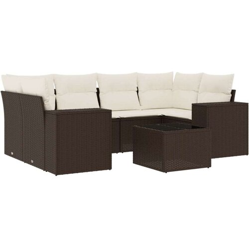 VidaXL 7-dijelni set vrtnih sofa od poliratana s jastucima smeđi Slike