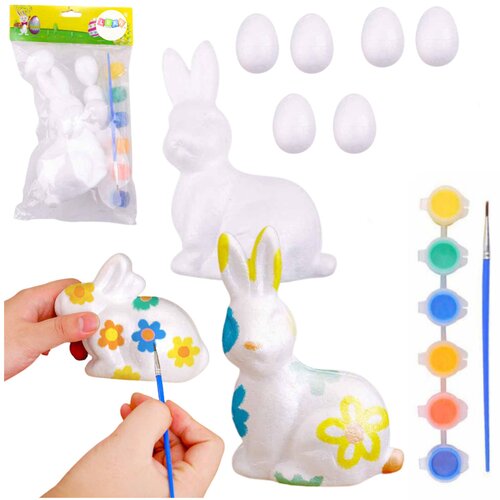  Zestaw Wielkanocny Jajka Styropianowe 6szt Figurka Zająca Farbki Cijene