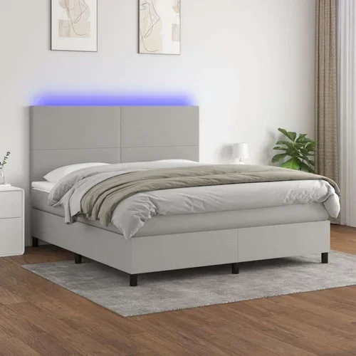  Box spring postelja z vzmetnico LED sv. siva 180x200 cm blago, (20789770)