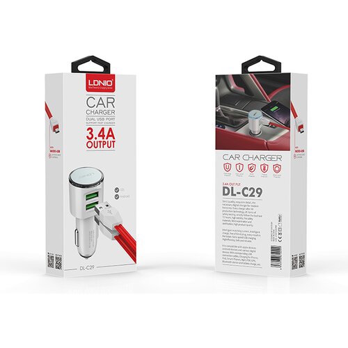 Ldnio Auto punjač DL-C29 dual USB 3.4A + Type-C kabel beli Cene