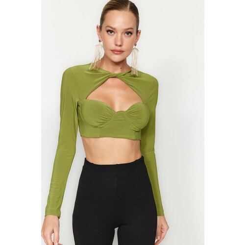 Trendyol Green Knitted Blouse with Chest Cup Window/ Cut Out Detailed Slike