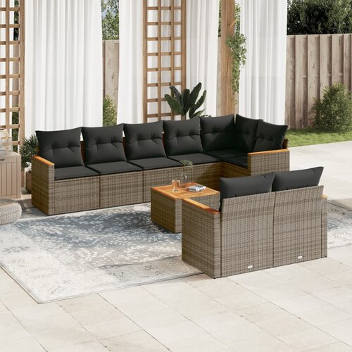 VidaXL 9-dijelni set vrtnih sofa od poliratana s jastucima sivi Slike
