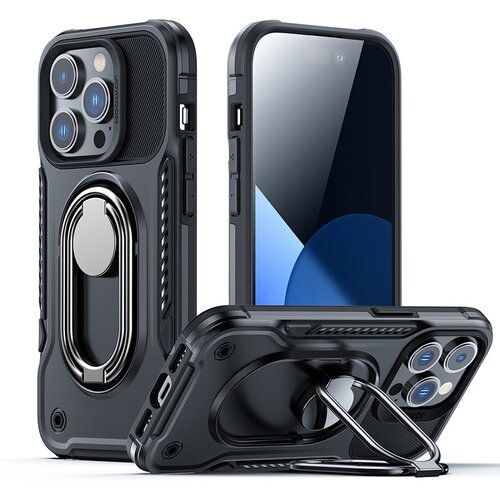 Joyroom Ovitek za iPhone 14 Pro, oklepni ovitek s stojalom in držalom za prstan, črn, (21522170) Slike