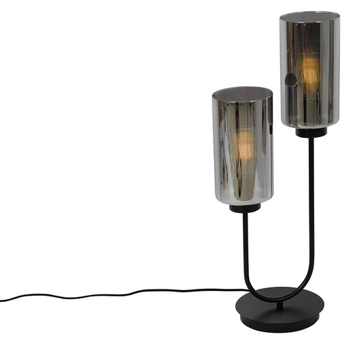 QAZQA Smart tafellamp zwart met smoke glas 2-lichts incl. 2 Wifi ST64 - Laura Slike