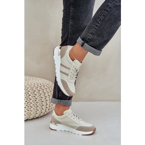PE1 Women&amp;#039;s Leather Platform Sneakers Beige Gatira Slike
