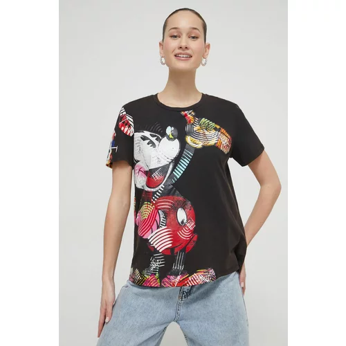 Desigual Bombažna kratka majica x Disney ženska, črna barva