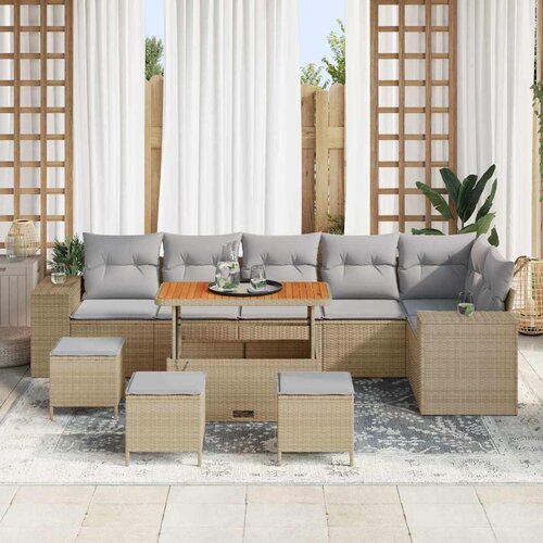  Sjedeća garnitura za vrt 10 kom. Bež poliratan 310 x 145 x 85 cm Slike