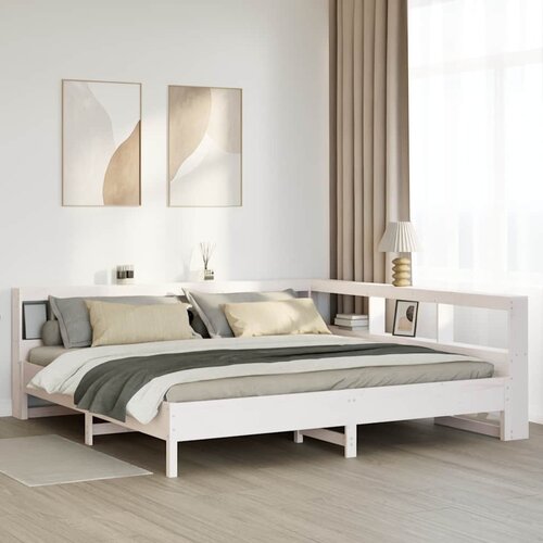VidaXL Knjižna postelja brez vzmetnice bela 200x200 cm trdna borovina Slike