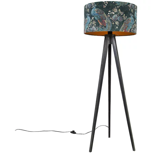 QAZQA Talna svetilka stativ črna s senčnikom pav 50 cm - Tripod Classic